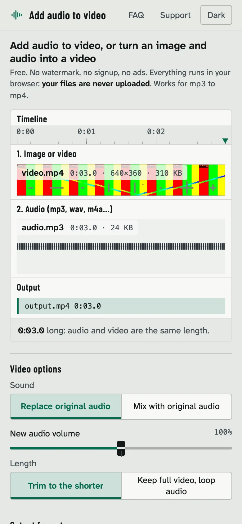 Two files dropped: lanes and output length
