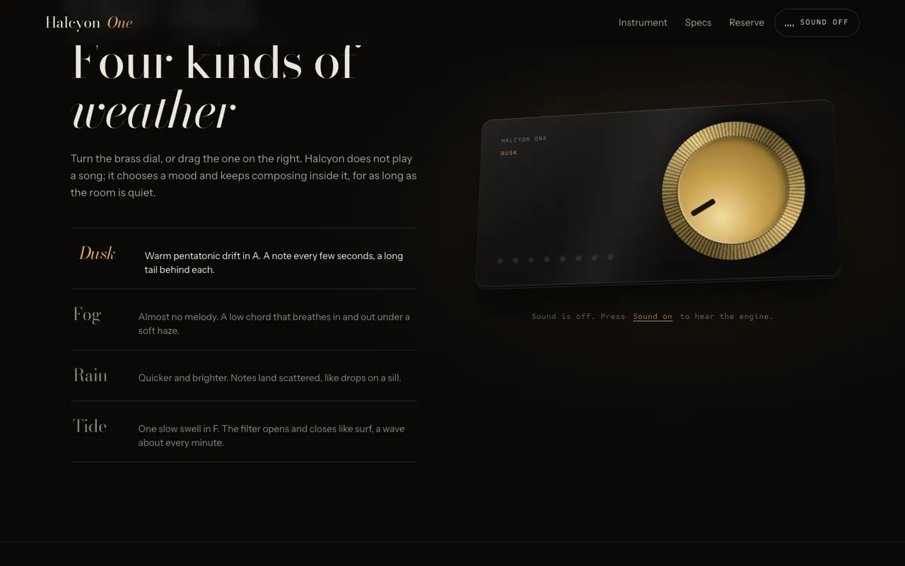 Halcyon One: The instrument