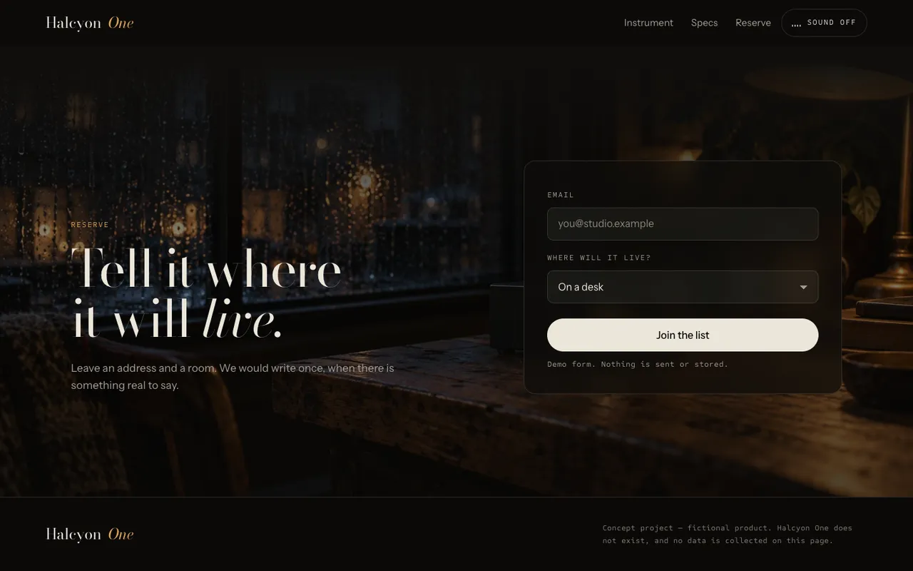 Halcyon One: Reserve (demo form)