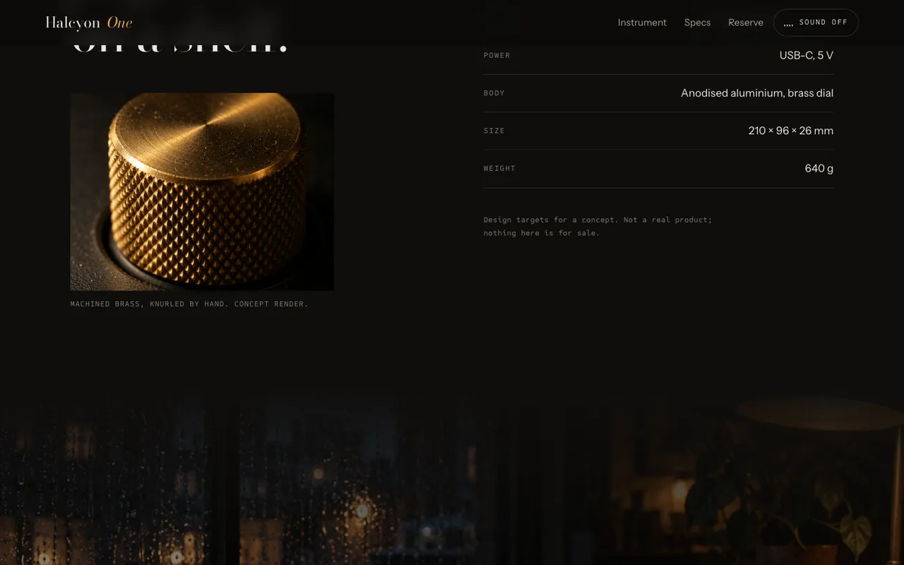 Halcyon One: Specifications